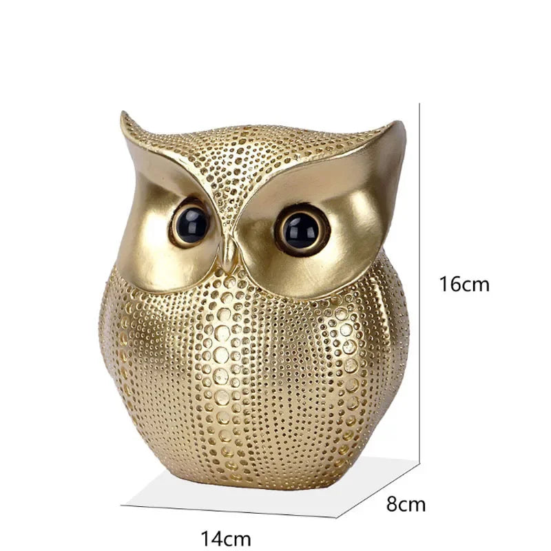 ERMAKOVA 16cm Nordic Golden Owl Statue Figurine