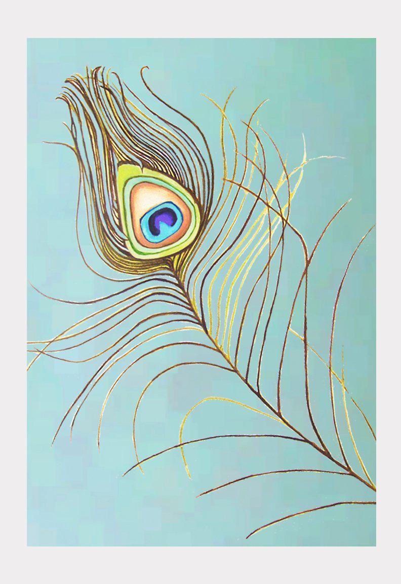 Art Print: Peacock Feather on Aqua
