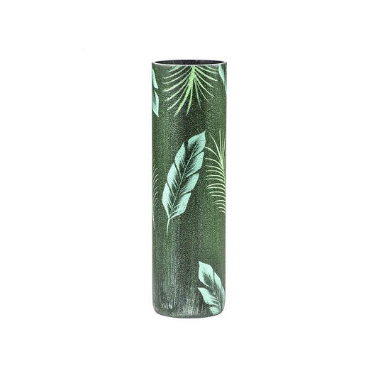 Glass Vase for Flowers | Cylinder Vase | Interior Design | Home Decor | Large Floor Vase 16 Inch | Tropical Leaves Decor