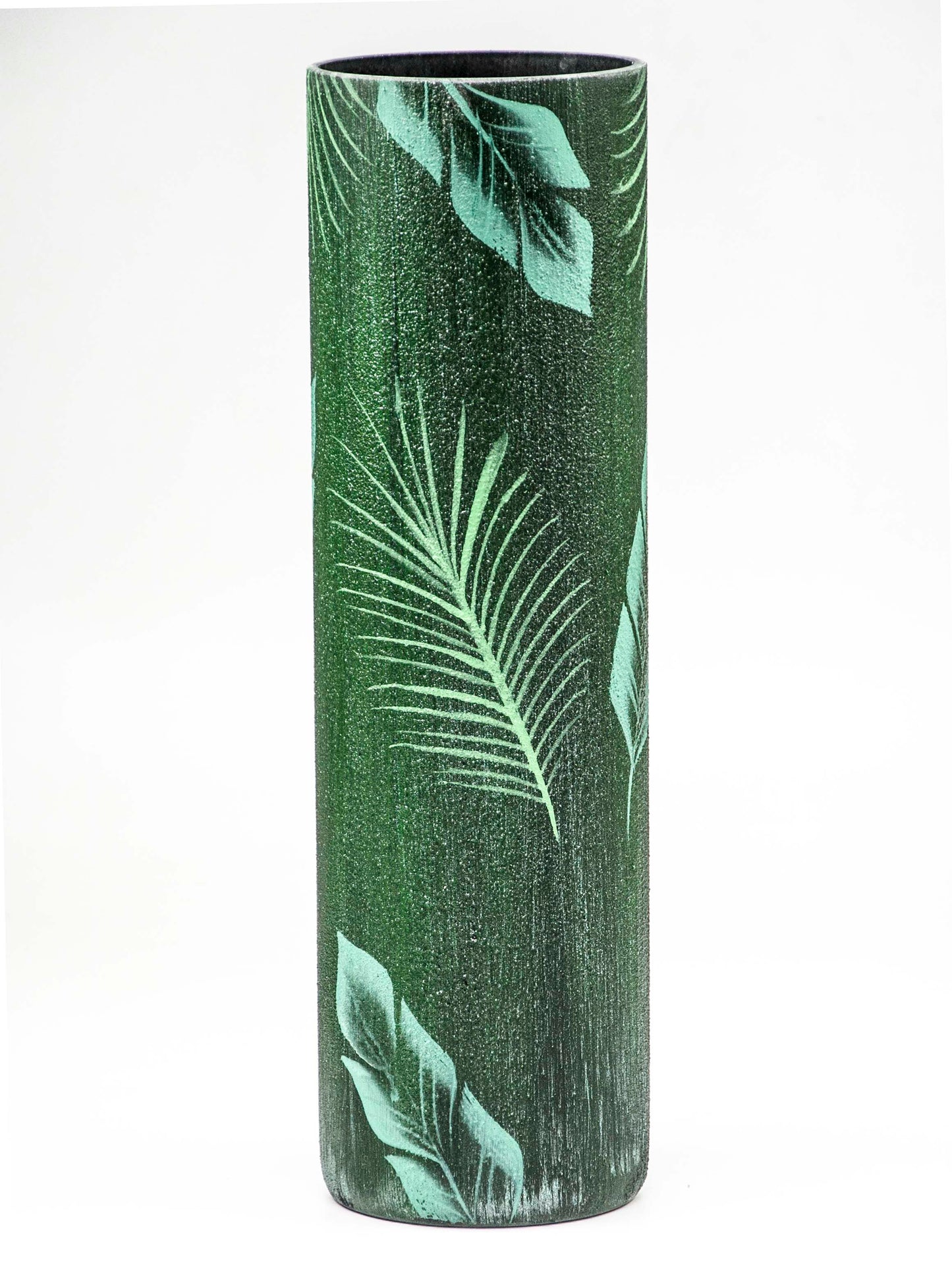 Glass Vase for Flowers | Cylinder Vase | Interior Design | Home Decor | Large Floor Vase 16 Inch | Tropical Leaves Decor