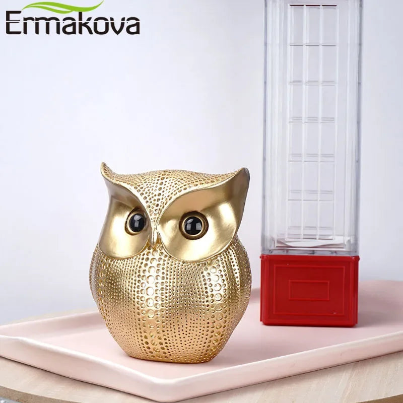 ERMAKOVA 16cm Nordic Golden Owl Statue Figurine
