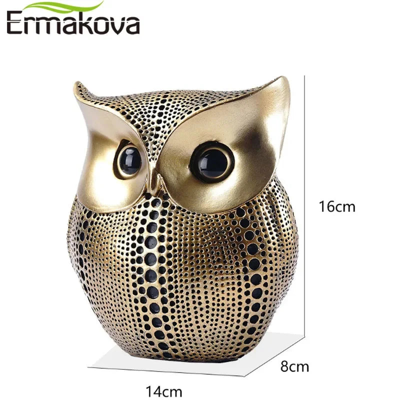 ERMAKOVA 16cm Nordic Golden Owl Statue Figurine