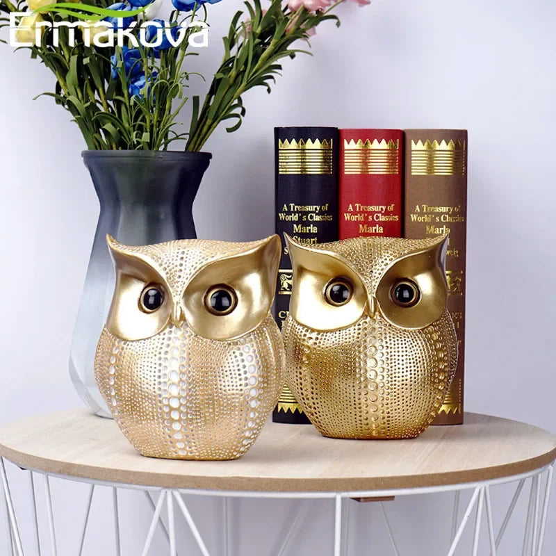 ERMAKOVA 16cm Nordic Golden Owl Statue Figurine
