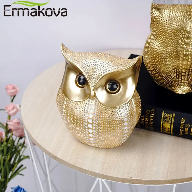 ERMAKOVA 16cm Nordic Golden Owl Statue Figurine