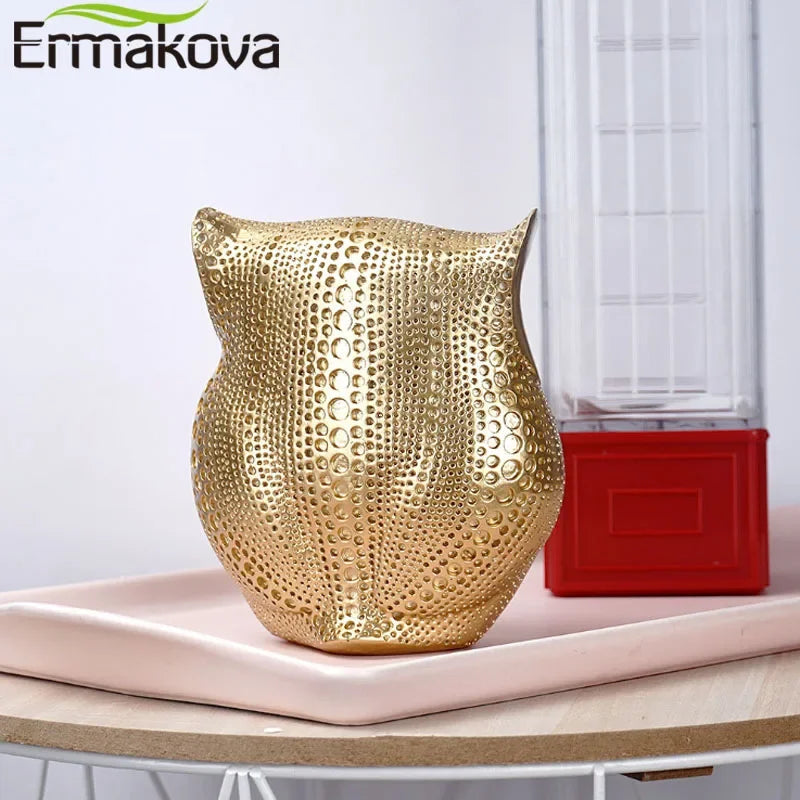ERMAKOVA 16cm Nordic Golden Owl Statue Figurine